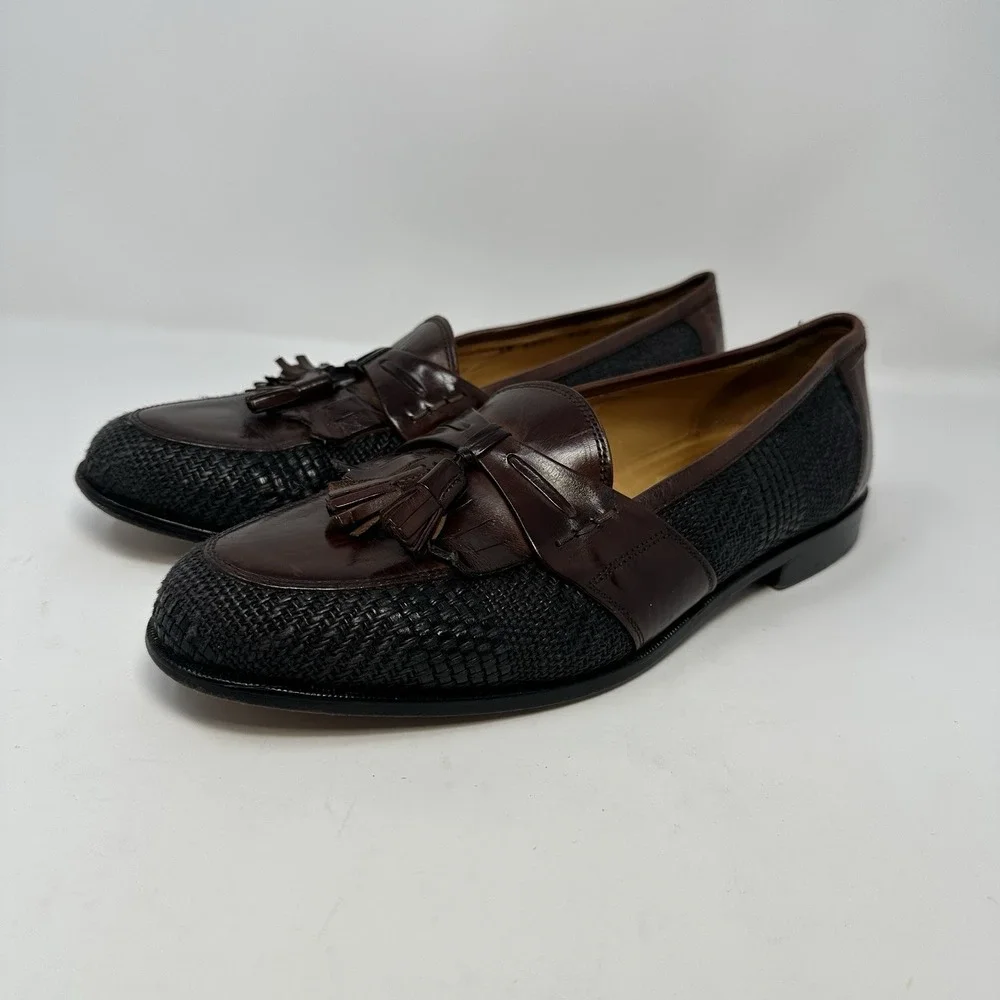 JOHNSTON & MURPHY Woven Tassel Loafers Men's Sz 8.5 Two tone Black Brown Leather
